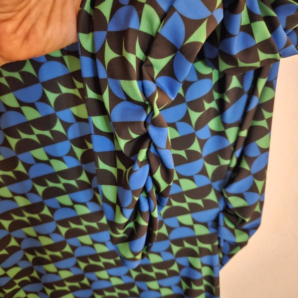Zara Long Sleeve Geometric Mock Neck Mini Bodycon Dress Blue/Green/Black Large - Picture 4 of 7